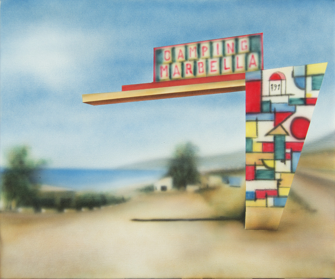 Camping Marbella. Acrílico sobre lienzo, 46 x 38 cm, 2022